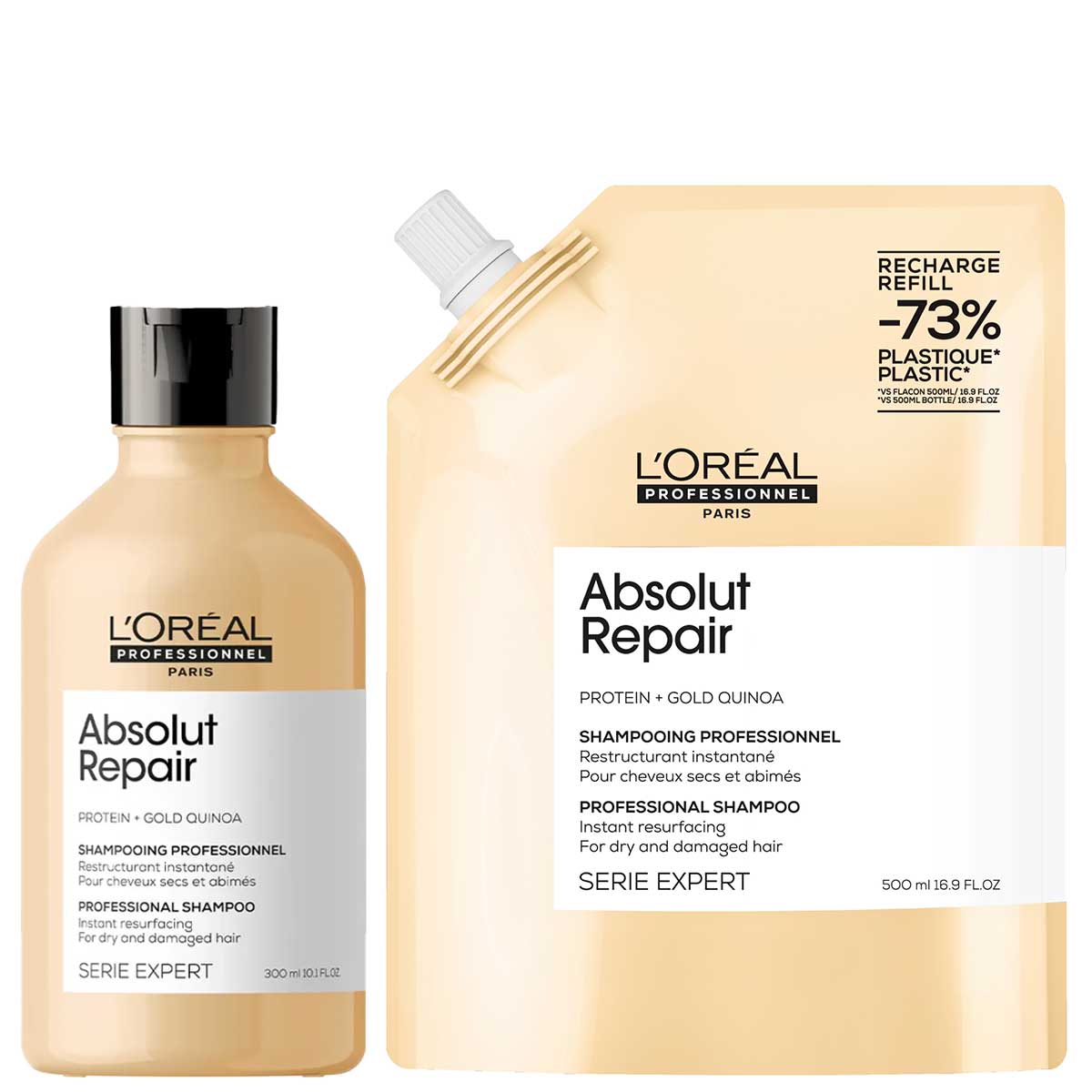 L'Oréal Professionnel - Absolut Repair Shampoo 300 ml + Refill Shampoo 500 ml voor beschadigd haar - Voordeelset 1
