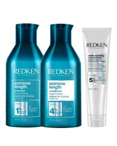Redken Extreme Length Shampoo + Conditoner + Acidic Bonding Concentrate Leave-In Voordeelset Breekbaar en Beschadigd Haar