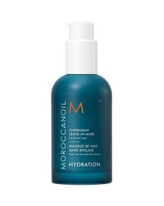 Moroccanoil Overnight Leave-In Mask pakshot met blauwgroene pompfles op witte achtergrond