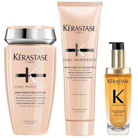Kérastase - Curl Manifesto Shampoo + Conditioner + Elixir Ultime L'Huile Originale Haarolie - Voordeelset Krullend Haar