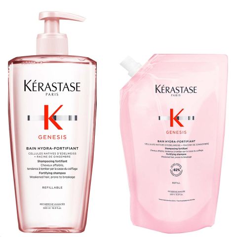 Kérastase - Genesis Bain Hydra-Fortifiant Shampoo 500 ml + Refill Shampoo 500 ml - Voordeelset Anti-Haaruitval