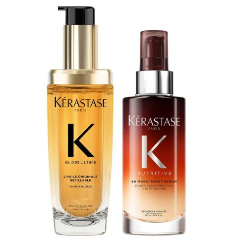 Kérastase - 8H Magic Night Serum & Elixir Ultime Refillable Oil Iconic Duo - Voordeelset Dag & Nacht Verzorging voor Droog Haar 