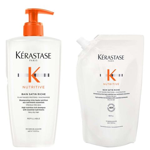 Kérastase - Nutritive Bain Satin Riche Shampoo 500 ml + Refill Shampoo 500 ml - Voordeelset voor Droog Haar