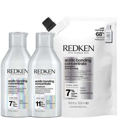 Redken - Acidic Bonding Concentrate Shampoo 300 ml + Refill 500 ml + Conditioner 300 ml - Voordeelset