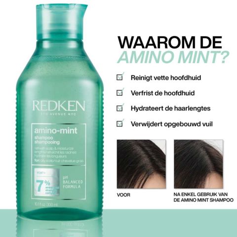 Redken - Amino Mint Shampoo voor een Vette Hoofdhuid - 300 ml