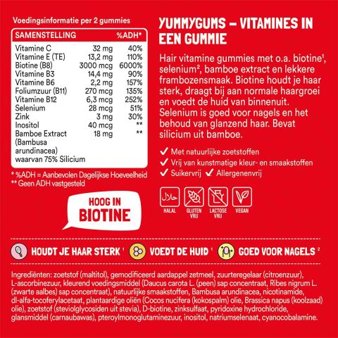 Yummygums - Hair Gummies - Vitamines voor haar, huid en nagels - 60 stuks
