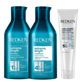 Redken Extreme Length Shampoo + Conditoner + Acidic Bonding Concentrate Leave-In Voordeelset Breekbaar en Beschadigd Haar