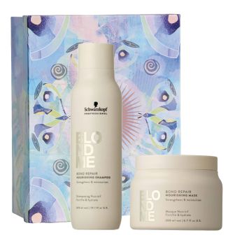 Schwarzkopf Blond Me Limited Edition Gift Box met crèmekleurige shampooflacon en potje voor een kleurrijke geschenkdoos