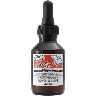 Davines Renewing Serum Superactive pakshot van bruin glazen flesje met zwarte pipetdop en groen etiket