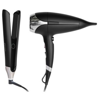 ghd Chronos Styler en Helios Föhn pakshot met snoer op witte achtergrond
