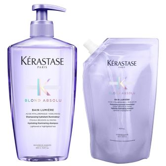 Kérastase Blond Absolu Bain Lumiére Shampoo 500 ml + Refill Shampoo 500 ml Voordeelset voor Ontkleurd Haar