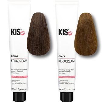 KIS Color KeraCream twee tubes haarkleuring met kleurstalen in bruin en blond