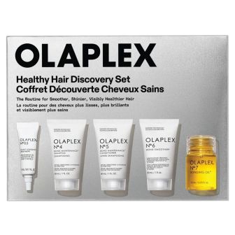 Olaplex Healthy Hair Discovery Set met zilveren doos en vijf kleine flessen ernaast