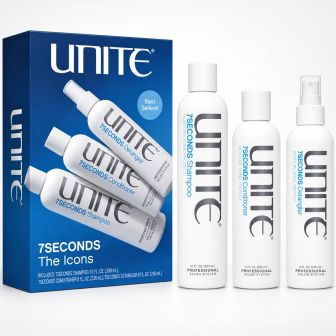 Unite The Icons Set met blauwe doos en drie witte flacons ernaast