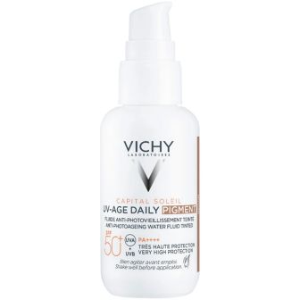 Vichy UV-Age Daily Pigment pompflesje, wit met bruin accent, pakshot