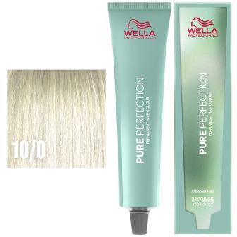 Wella Professionals Pure Perfection pakshot met mintgroene tube, kartonnen doosje en staal van lichtblond haar