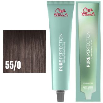 Wella Professionals Pure Perfection pakshot met mintgroene tube, doos en staal donkerbruin haar