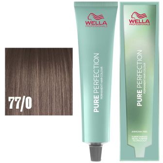 Wella Professionals Pure Perfection pakshot van mintgroene tube en doos naast een staal bruin haar