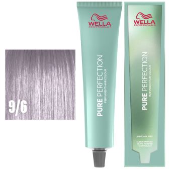Wella Professionals Pure Perfection pakshot met mintgroene tube, bijpassende doos en lila haarstalen links