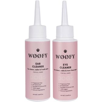 WØØFY Ear & Eye Cleaner voordeelset met twee druppelflacons naast elkaar