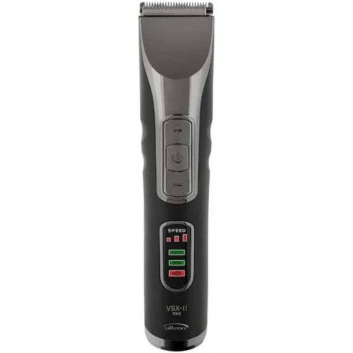 Ultron Nuska Titanium Trimmer rechtopstaand met display en bedieningsknoppen, pakshot op witte achtergrond