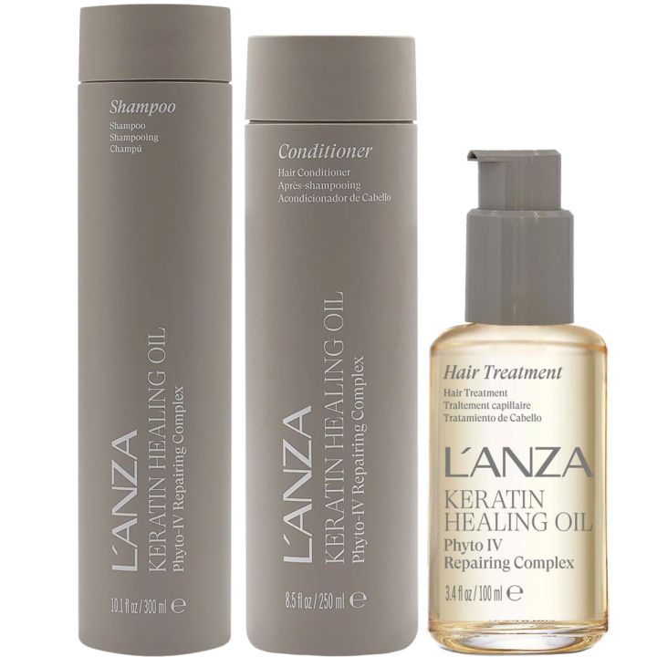 L'Anza Healing Oil Voordeelset met twee taupe flessen en transparante pompfles