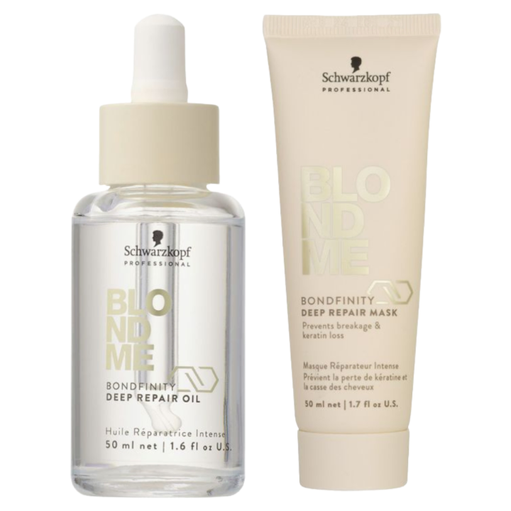 Schwarzkopf Travelsize Blond Me Bundel met Bondfinity Deep Repair Oil in glazen pipetflacon en Deep Repair Mask tube
