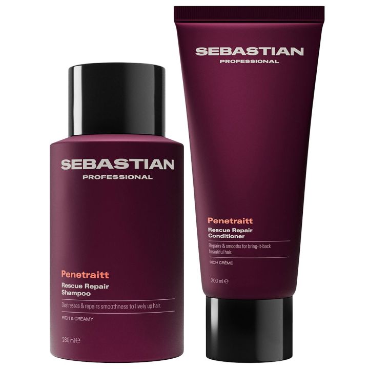 Sebastian Penetraitt Shampoo & Conditioner Voordeelset in paarse flacon en tube met zwarte dop