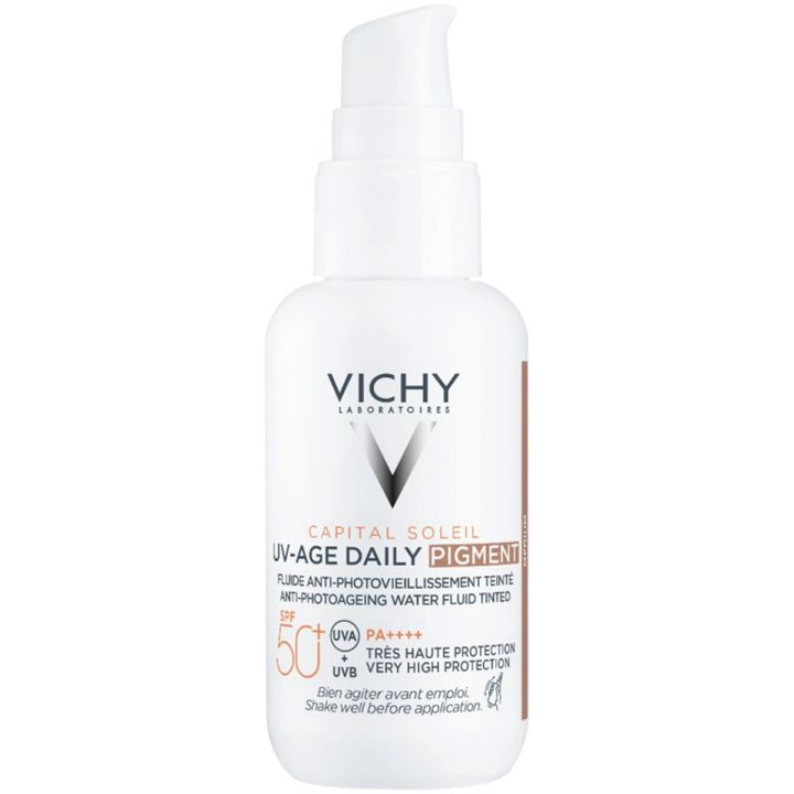Vichy UV-Age Daily Pigment pompflesje, wit met bruin accent, pakshot