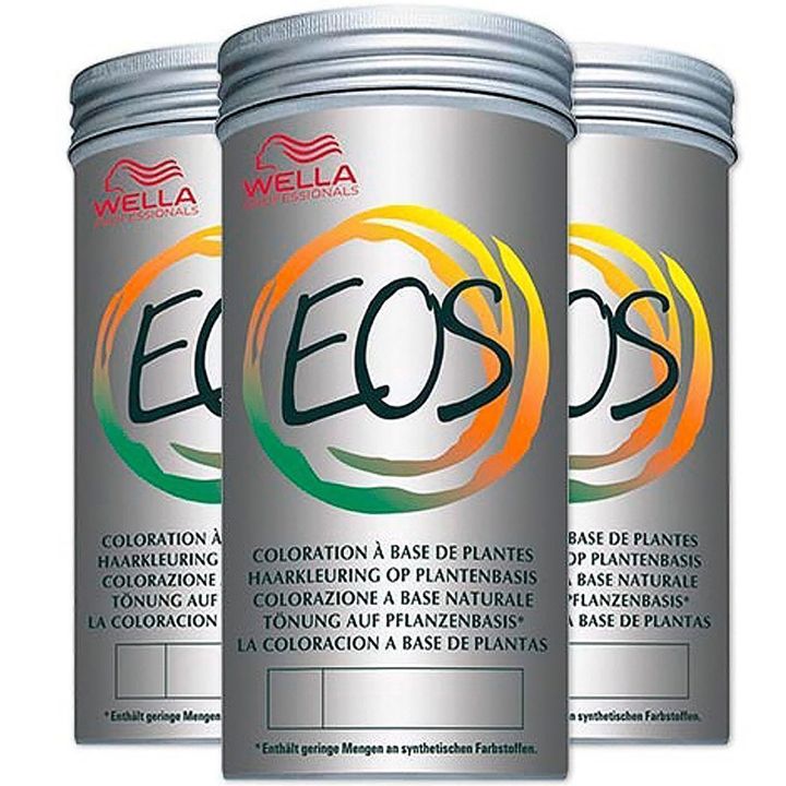 Wella EOS 120 gr pakshot van drie grijze metalen potten met schroefdeksel en kleurrijke ring