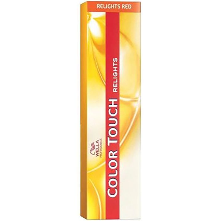 Wella Professionals Color Touch Relights 60 ml pakshot van een staande doos in geel en oranje met rode middenstrook