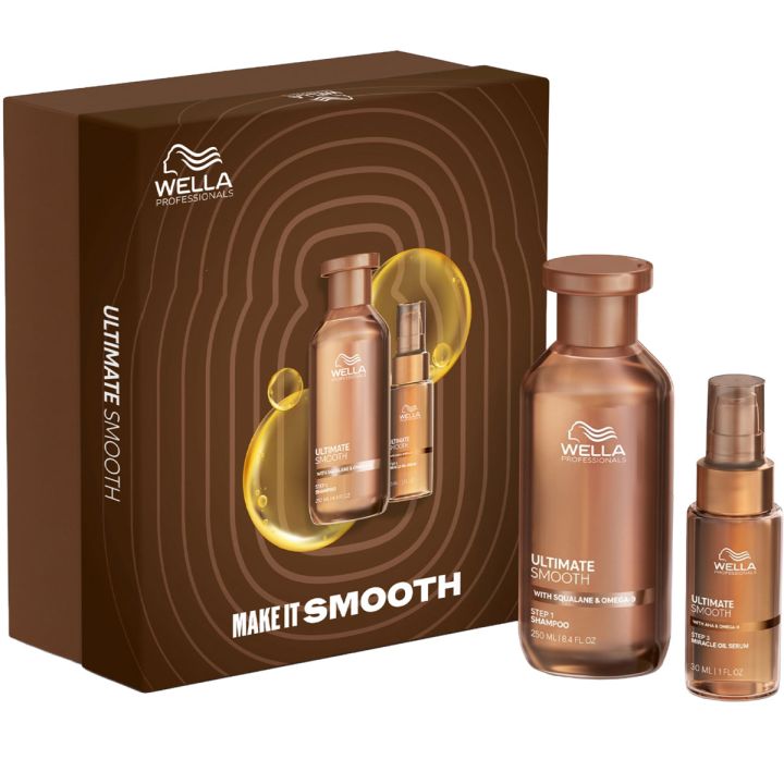 Wella Professionals Ultimate Smooth geschenkdoos met shampoofles, serumflesje en verpakking