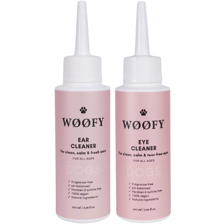 WØØFY Ear & Eye Cleaner voordeelset met twee druppelflacons naast elkaar