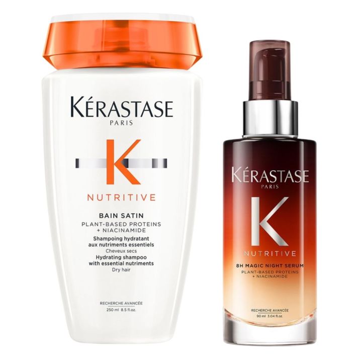 Kérastase Nutritive Bain Satin Shampoo + 8H Magic Night Serum Voordeelset Droog Haar
