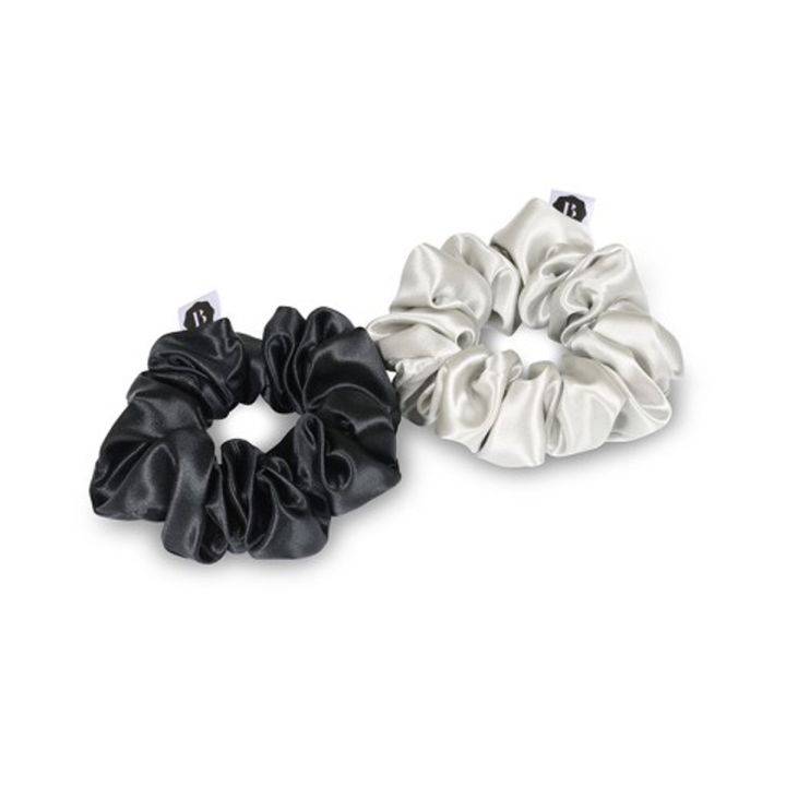 Beauty Pillow Luxury Silk Scrunchies Silver & Black