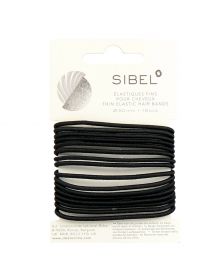Sibel - Thin Elastic Hair Bands - Black - 16 Stuks