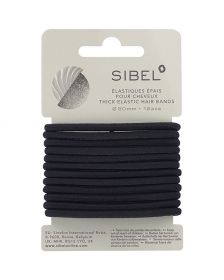 Sibel - Thick Elastic Hair Bands - Black - 12 Stuks