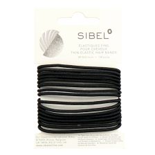 Sibel - Thin Elastic Hair Bands - Black - 16 Stuks