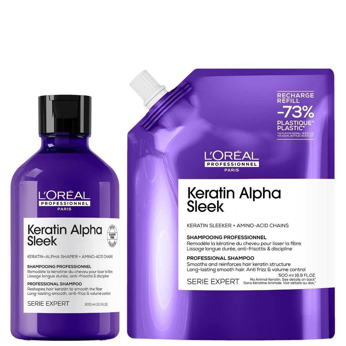 L'Oréal Professionnel - Keratin Alpha Sleek Shampoo 300 ml + Refill Shampoo 500 ml - Voordeelset 1