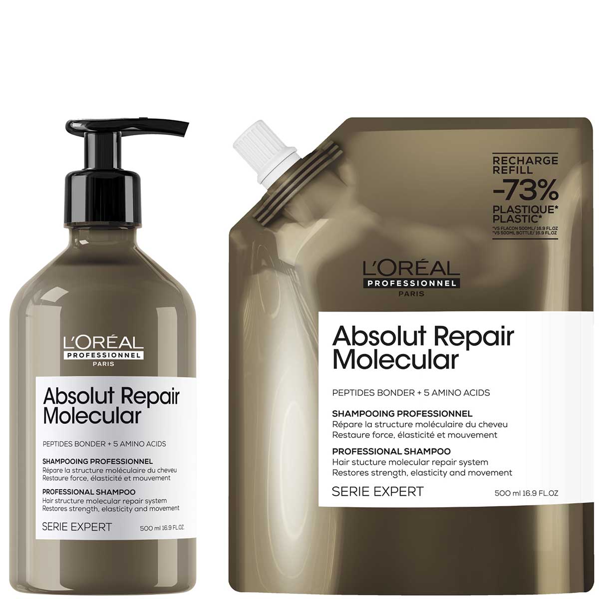 L'Oréal Professionnel - Absolut Repair Molecular Shampoo 500 ml + Refill Shampoo 500 ml - Voordeelset 1