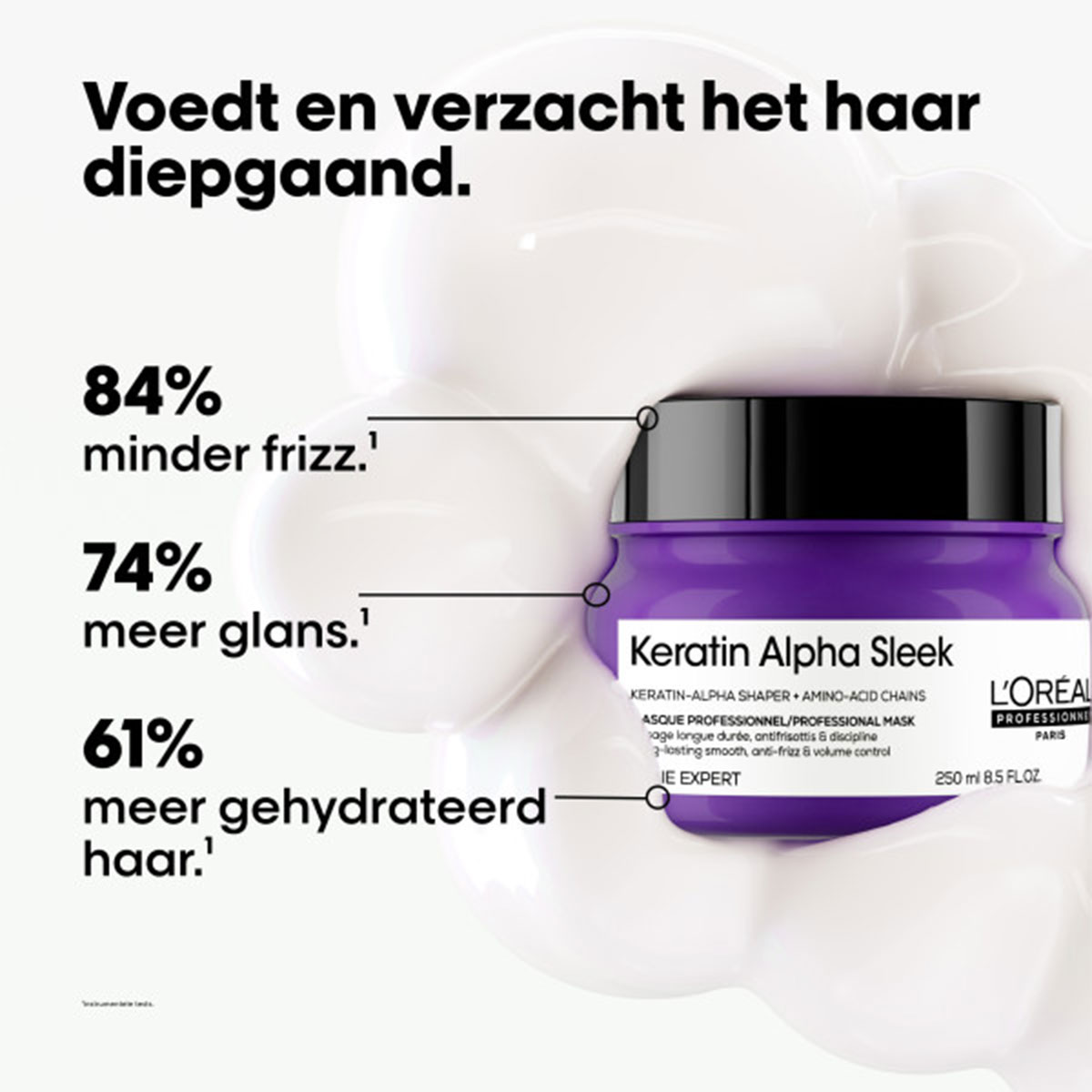 L'Oréal Professionnel Keratin Alpha Sleek Professioneel Haarmasker - Hydratatie en glans - Langdurige frizz- en volumecontrole - 250ml 6