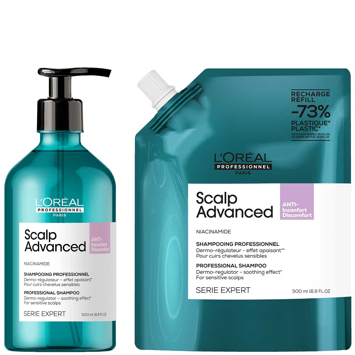 L'Oréal Professionnel - Scalp Advanced Anti Discomfort Shampoo 500 ml + Refill Shampoo 500 ml - Voordeelset 1