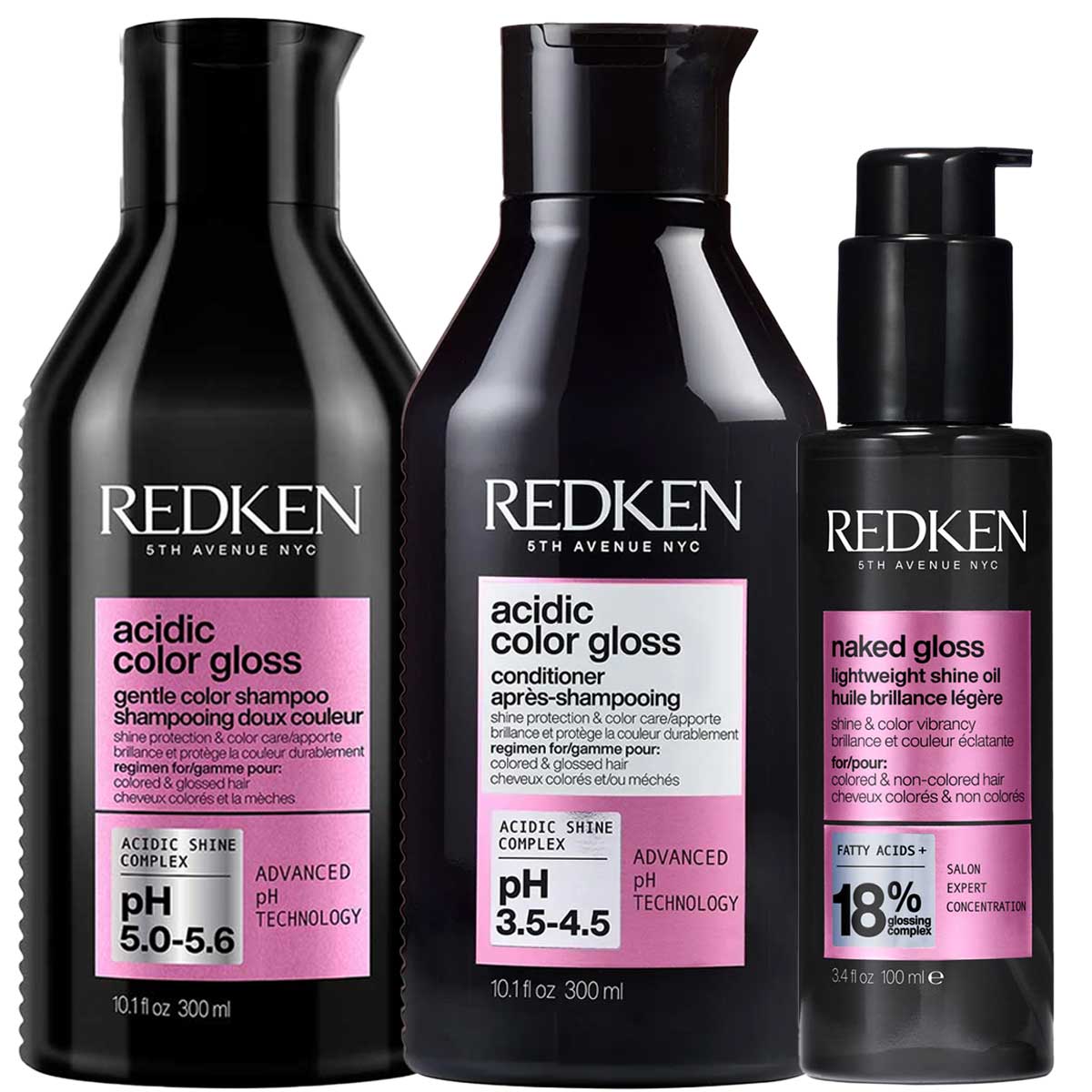 Redken - Acidic Color Gloss Shampoo + Conditioner + Shine Olie Voordeelset - voor gekleurd haar