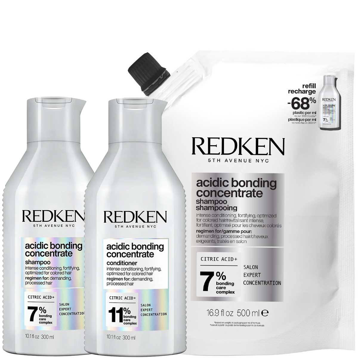 Redken - Acidic Bonding Concentrate Shampoo 300 ml + Refill 500 ml + Conditioner 300 ml - Voordeelset