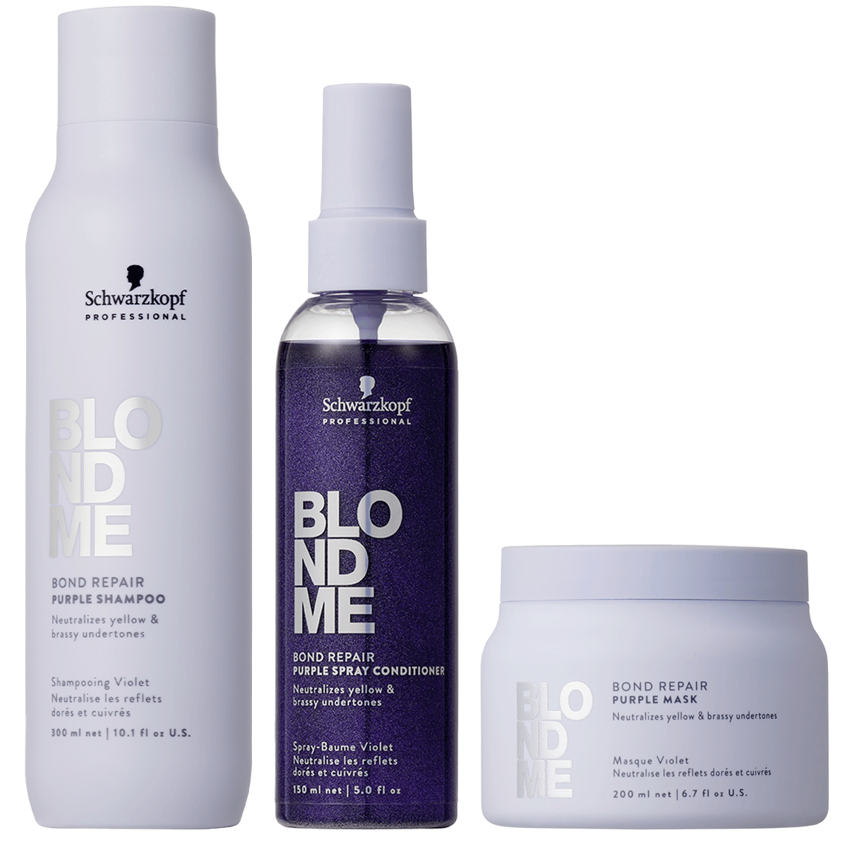 Schwarzkopf - Blond Me - Purple Toning Shampoo, Masker en Spray Conditioner set 1