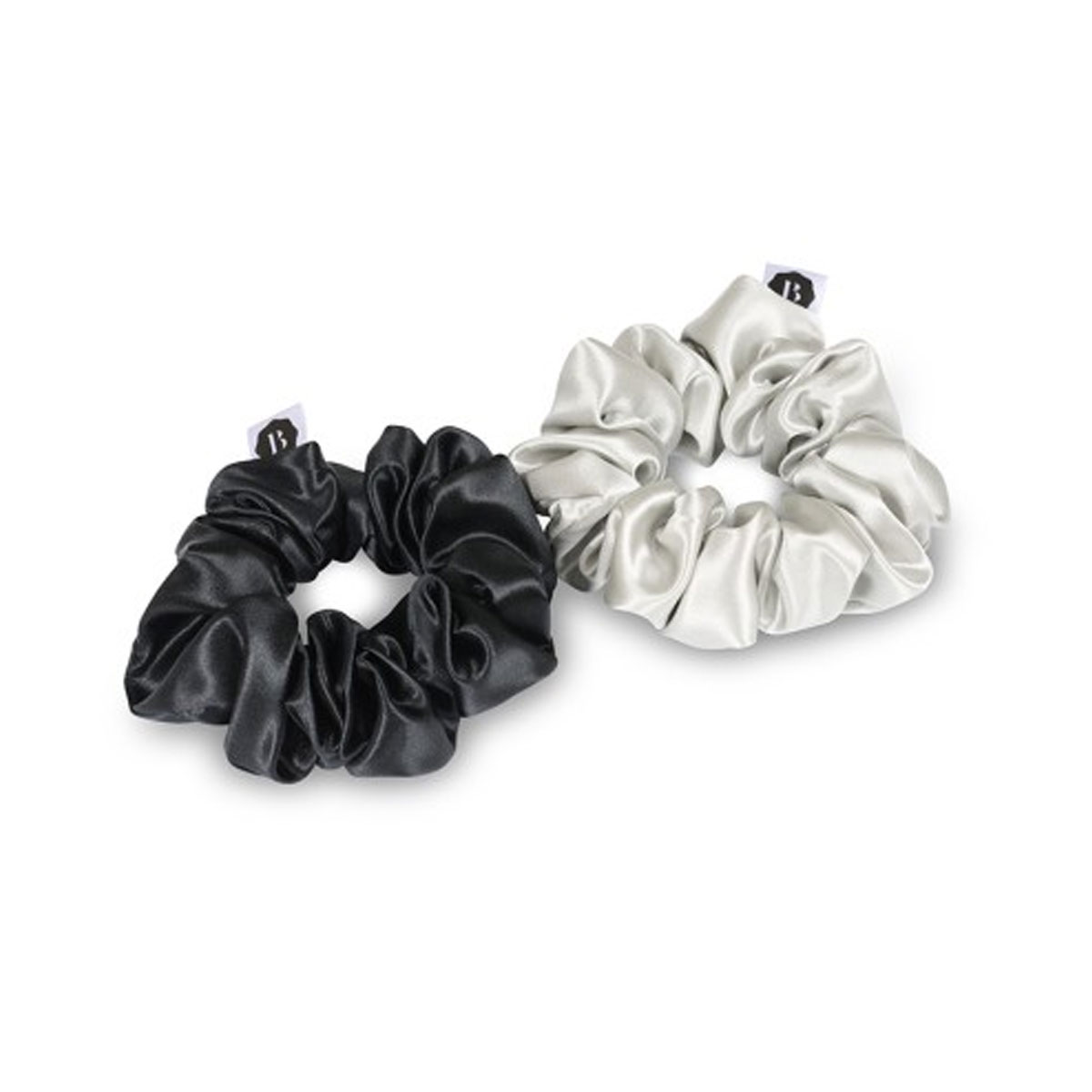 Beauty Pillow - Luxury Silk Scrunchies - Silver & Black 1
