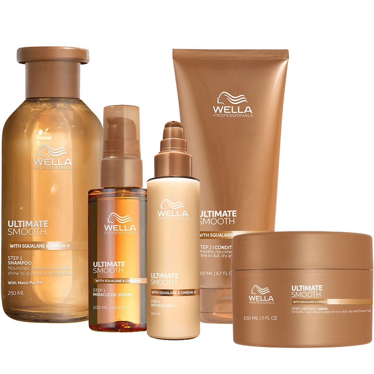 Wella Professionals - Ultimate Smooth Shampoo, Conditioner, Haarmasker, Silky Milk & Oil Serum Voordeelset 1