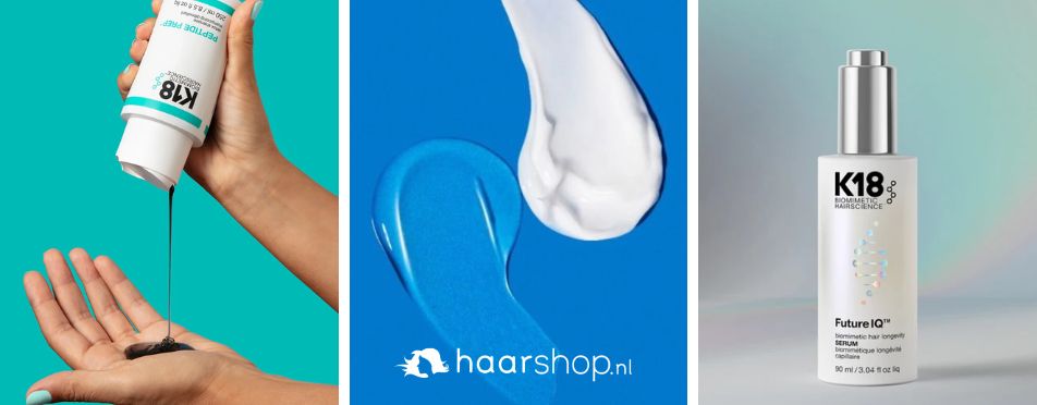 K18 haarverzorgingsproducten met serum en texturen van haarproducten