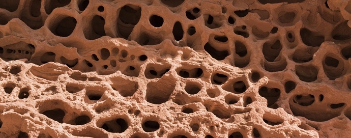 Kalksteen met gaatjes net als Beschadigd Haar (Keratine)