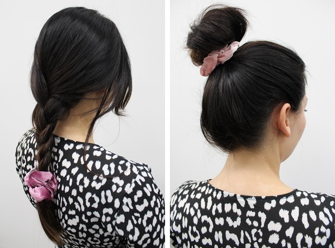 Scrunchie bij vlecht en knot.